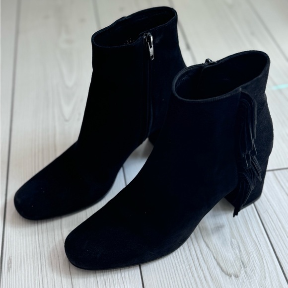 Saint Laurent Suede Booties with Fringe Detail - Picture 1 of 12